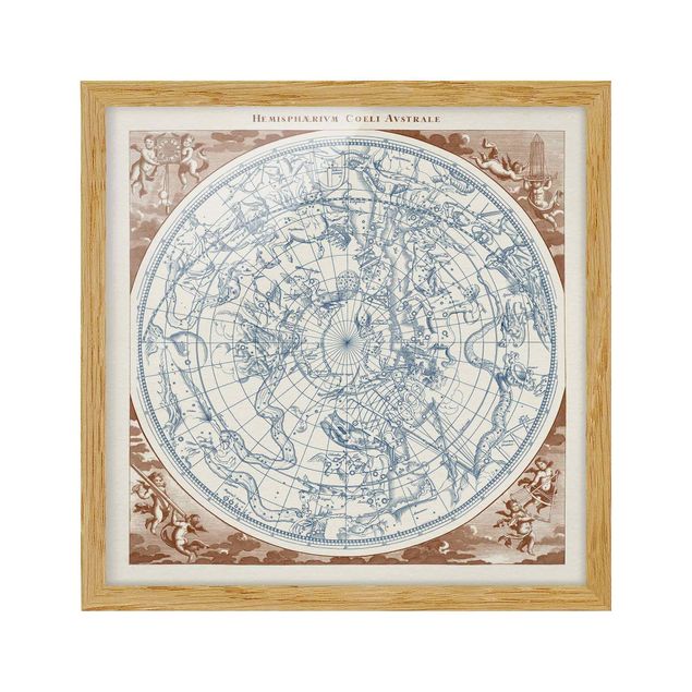 Obrazy w ramie do kuchni zabytkowa mapa gwiezdna półkuli południowej