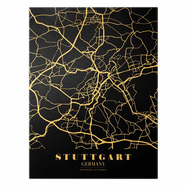 Obraz mapa świata Mapa miasta Stuttgart - Klasyczna czerń