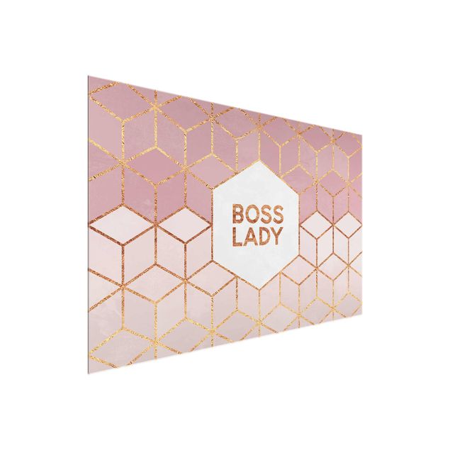 Obrazy na szkle powiedzenia Boss Lady Hexagons Pink