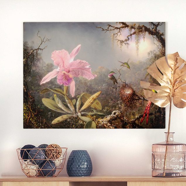 Obrazy do salonu Martin Johnson Heade - Orchidea i trzy kolibry
