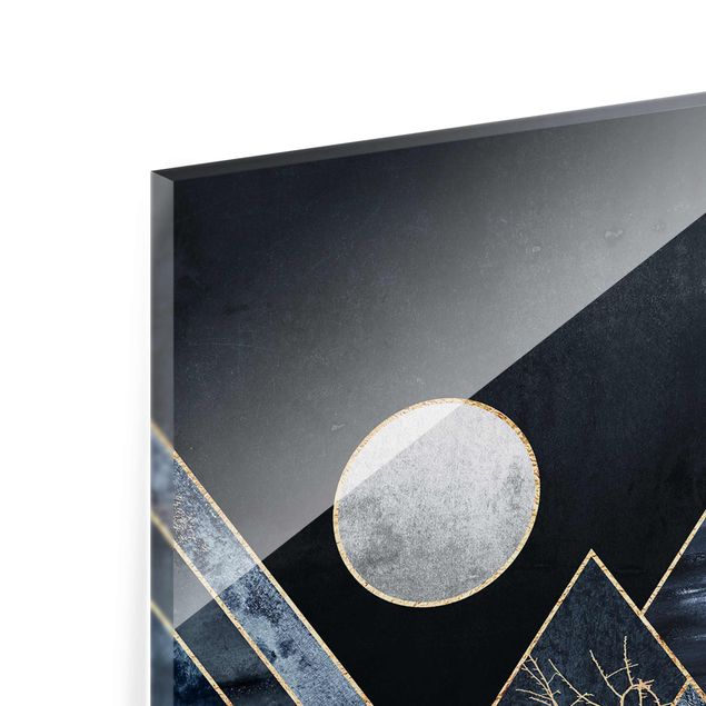 Obrazy abstrakcja Złoty księżyc abstrakcyjne czarne góry