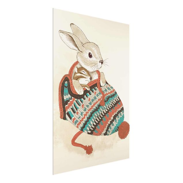 Obrazy na szkle zwierzęta Ilustracja przedstawiająca króliczka w czapce