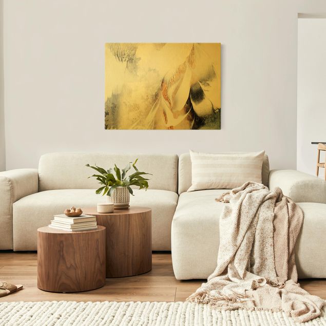 Obrazy do salonu nowoczesne Złoty abstrakcyjny obraz zimowy