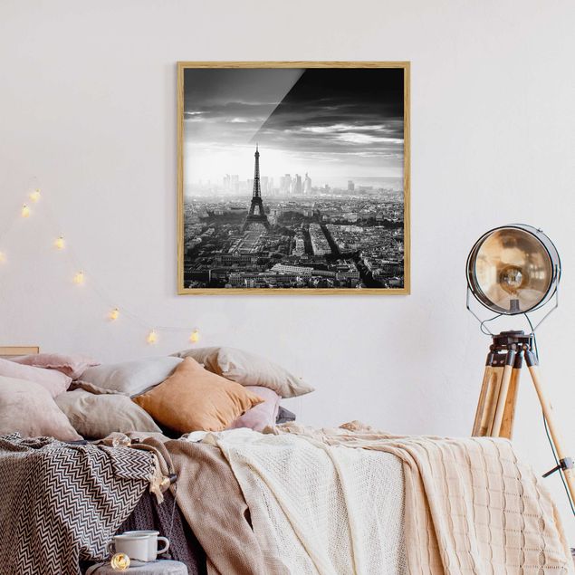 Obrazy w ramie do korytarzu Wieża Eiffla z góry, czarno-biała
