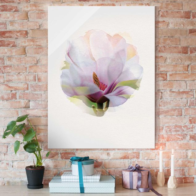 Obraz na szkle - Akwarele - Delikatny kwiat magnolii
