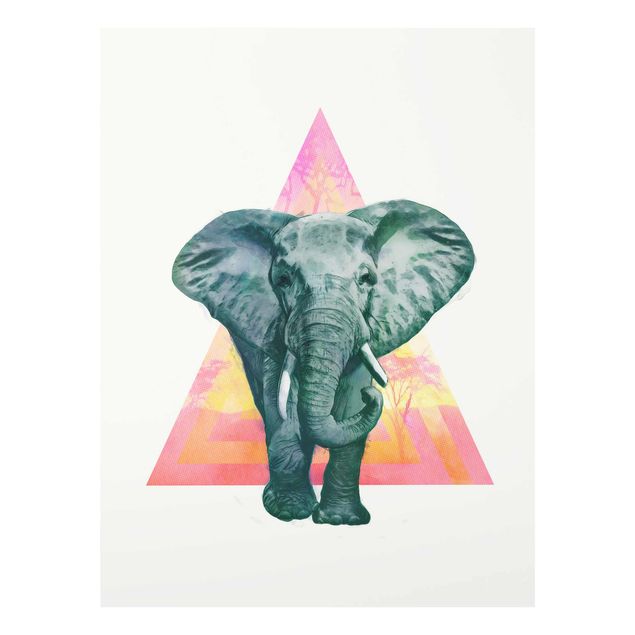 Obrazy na szkle zwierzęta Ilustracja przedstawiająca słonia na tle trójkątnego obrazu