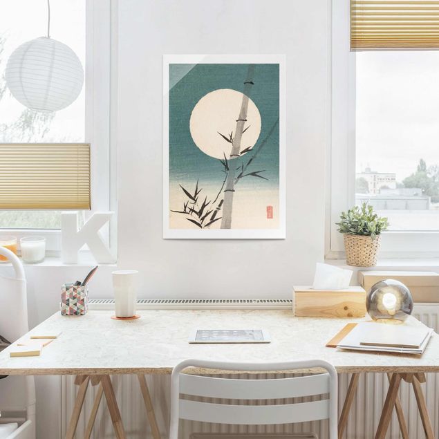 Obrazy na szkle krajobraz Japoński rysunek Bambus i księżyc