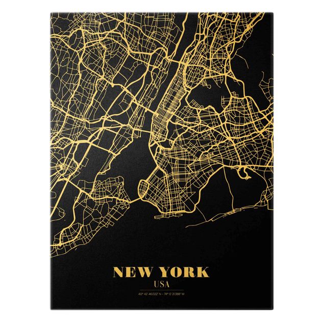Obrazy na płótnie Nowy Jork Mapa miasta Nowy Jork - Klasyczna czerń