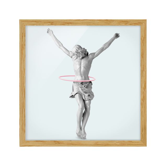 Obrazy w ramie do łazienki Jezus z hula-hopem