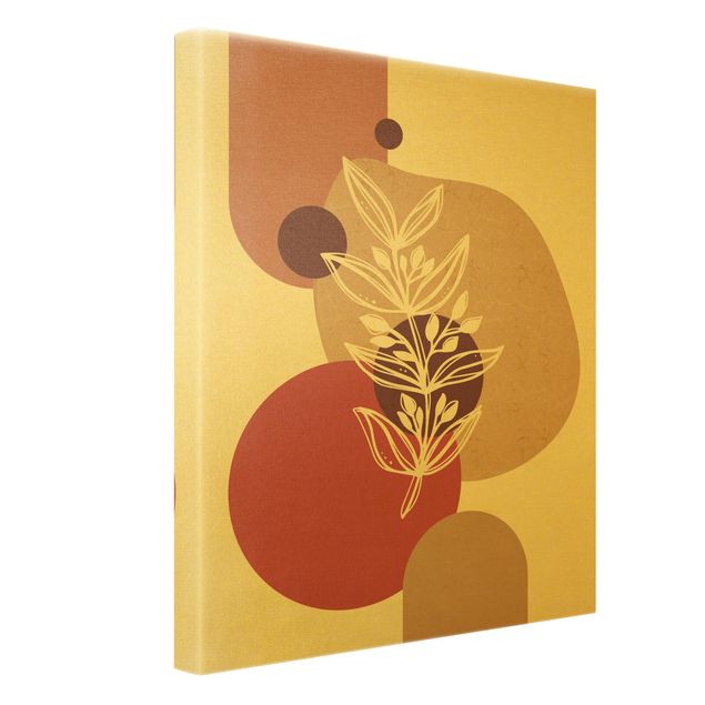 Złoty obraz na płótnie - Kształty geometryczne - liście Różowe złoto