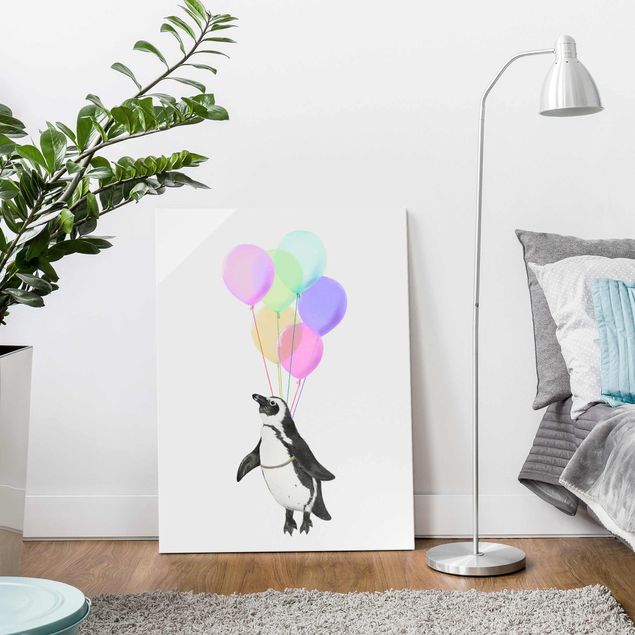 Obrazy na szkle artyści Ilustracja pastelowych balonów w kształcie pingwina