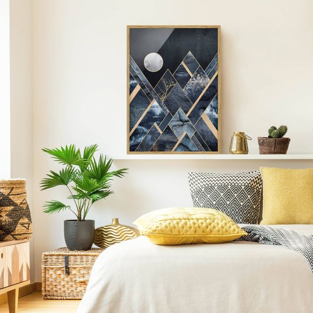 Obrazy w ramie do korytarzu Złoty księżyc abstrakcyjne czarne góry