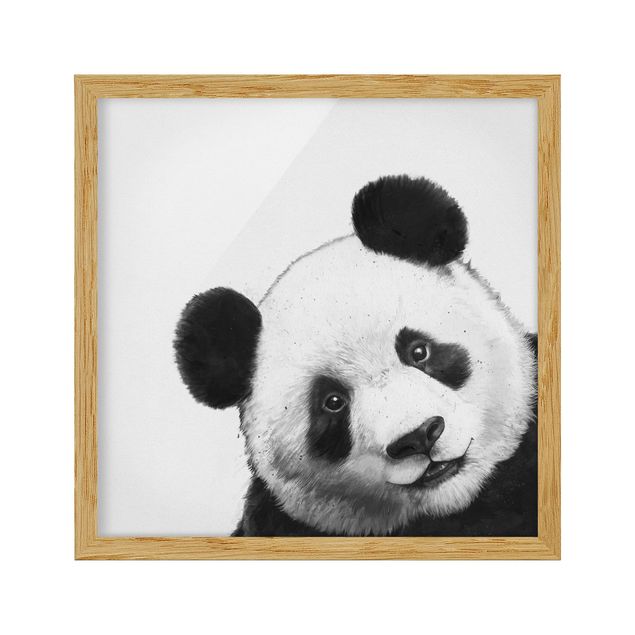 Obrazy w ramie do łazienki Ilustracja Panda Czarno Biała Malarstwo