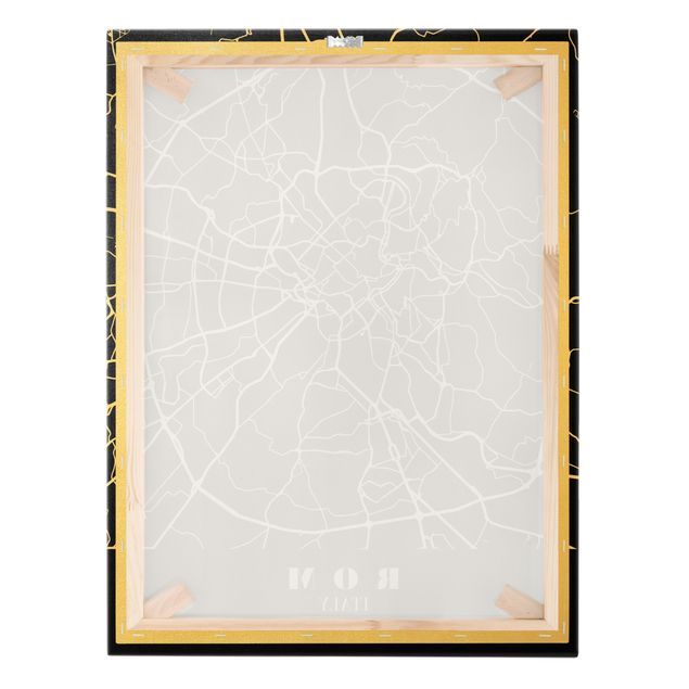 Złoty obraz na płótnie - Mapa miasta Rome - Klasyczna Black
