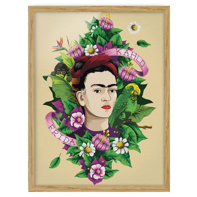 Obrazy w ramie do łazienki Frida Kahlo - Frida, małpa i papuga