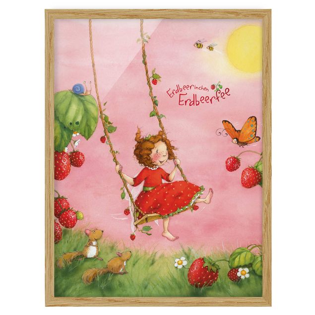 Obraz różowy Truskawkowa wróżka - huśtawka na drzewie