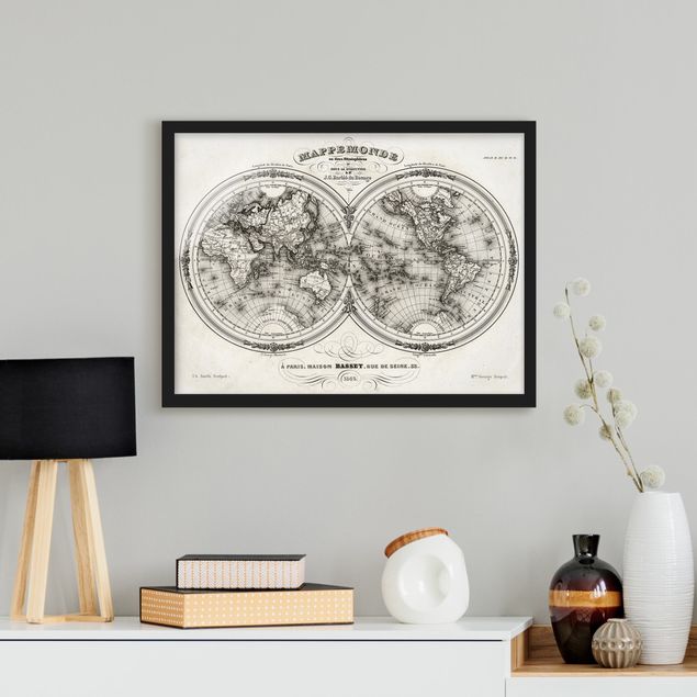 Obrazy w ramie do korytarzu Mapa świata - francuska mapa półkul z 1848 r.