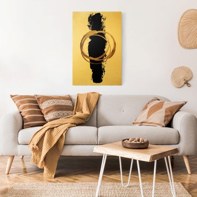 Obrazy nowoczesny Abstrakcyjne kształty - złoto i czerń
