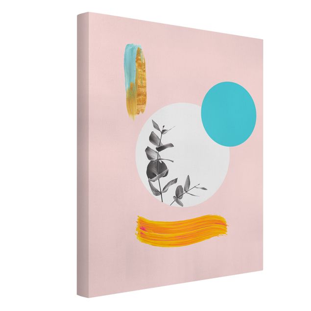 Obrazy nowoczesny Abstrakcyjna pastel z liśćmi i kropkami