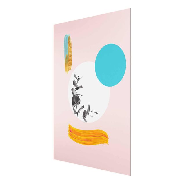 Obrazy nowoczesne Abstrakcyjna pastel z liśćmi i kropkami