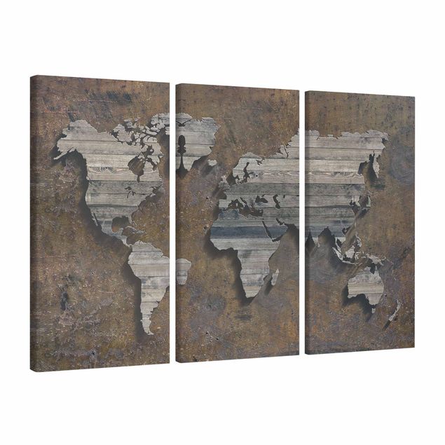 Obrazy nowoczesne Mapa świata z rdzą drewna