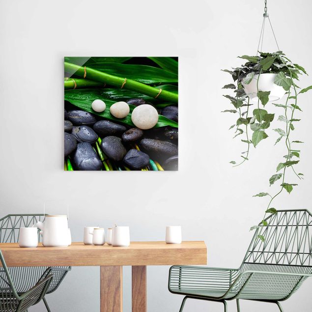 Obrazy na szkle duchowość Zielony bambus z kamieniami Zen