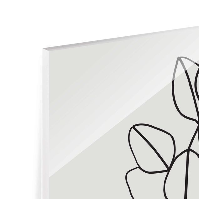 Obrazy motywy kwiatowe Line Art Gałązka liści czarno-biały