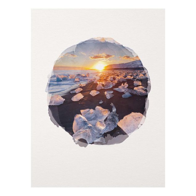 Obrazy na szkle krajobraz Akwarele - Kawałki lodu na plaży Islandia