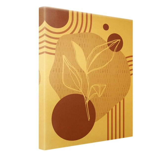 Złoty obraz na płótnie - Kształty geometryczne - liście Pomarańczowe złoto