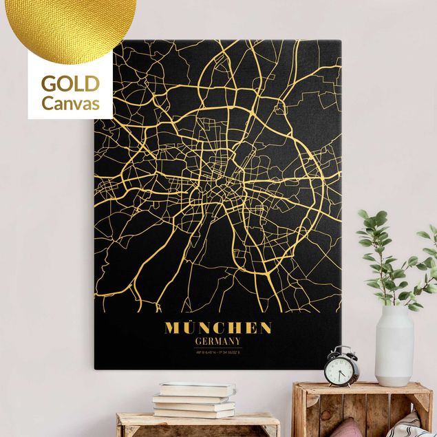 Obrazy do salonu Mapa miasta Monachium - Klasyczna czerń