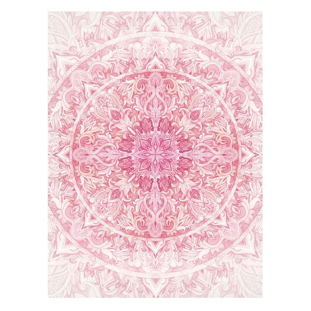 Różowy obraz Mandala Akwarelowy ornament słoneczny różowy
