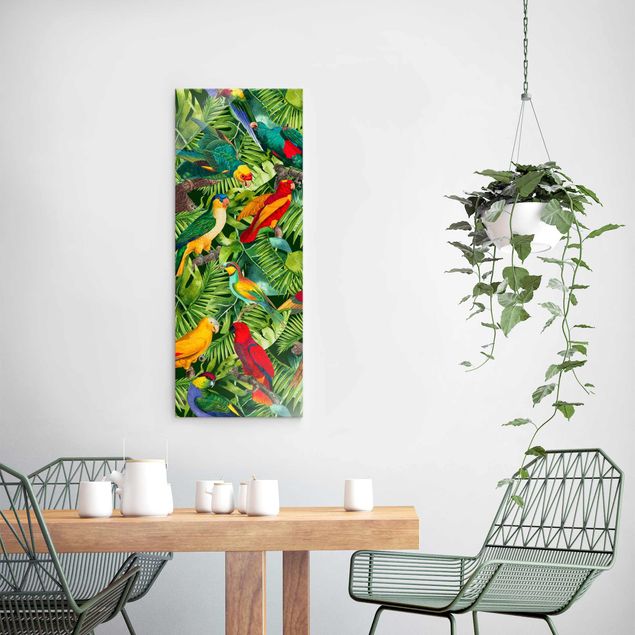 Obrazy na szkle zwierzęta Kolorowy kolaż - Papugi w dżungli