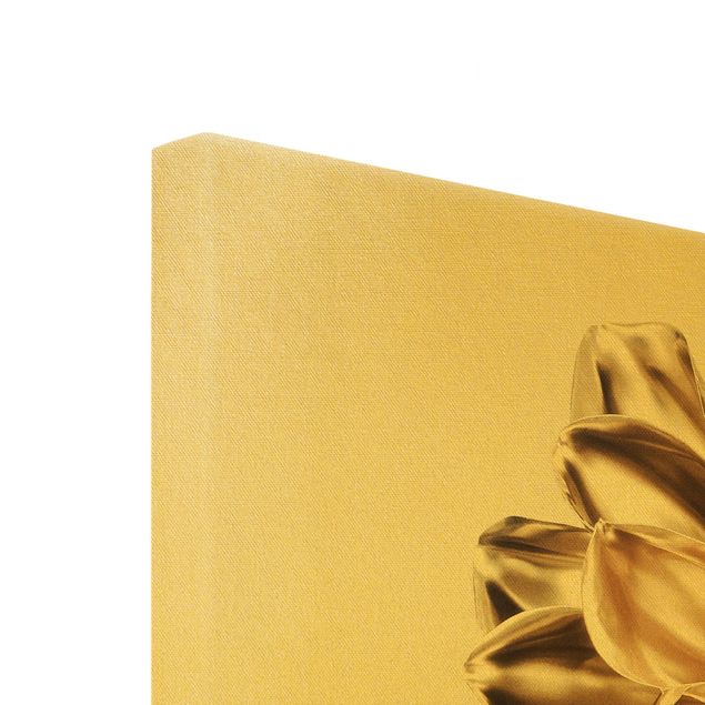 Złoty obraz na płótnie - Kwiat dalii Złoty metalik