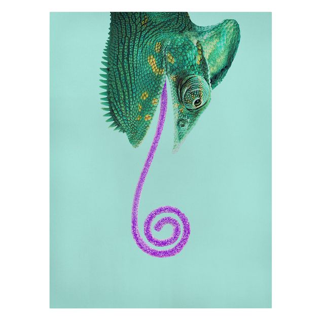Zielony obraz Kameleon z cukrowym językiem