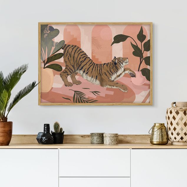 Obrazy w ramie do korytarzu Ilustracja tygrysa w pastelowym różowym malarstwie