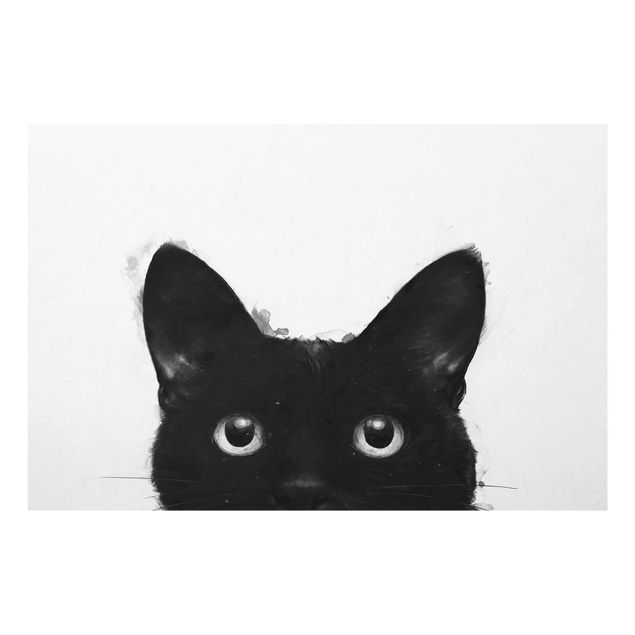 Obrazy na szkle zwierzęta Ilustracja czarnego kota na białym obrazie