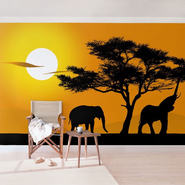 Tapeta krajobrazy Spacer na słoniach afrykańskich