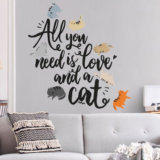 Napisy na ścianę Wszystko, czego potrzebujesz, to miłość i kot
