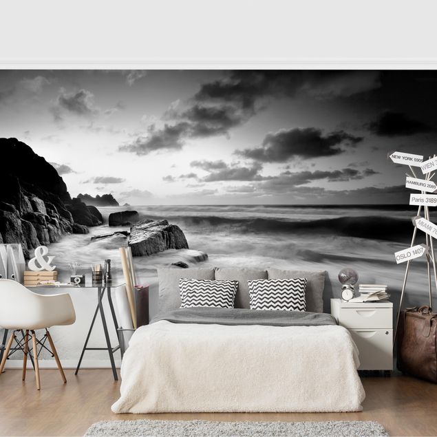 Tapety na ściany Nad morzem w Kornwalii, czarno-białe