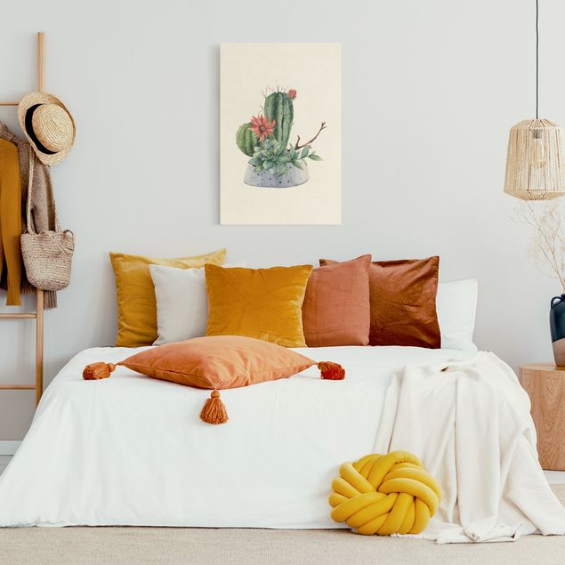 Zielony obraz Akwarela Ilustracja kaktusów