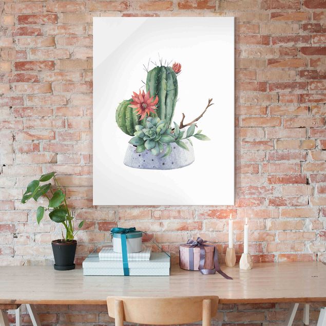 Obrazy na szkle portret Akwarela Ilustracja kaktusów