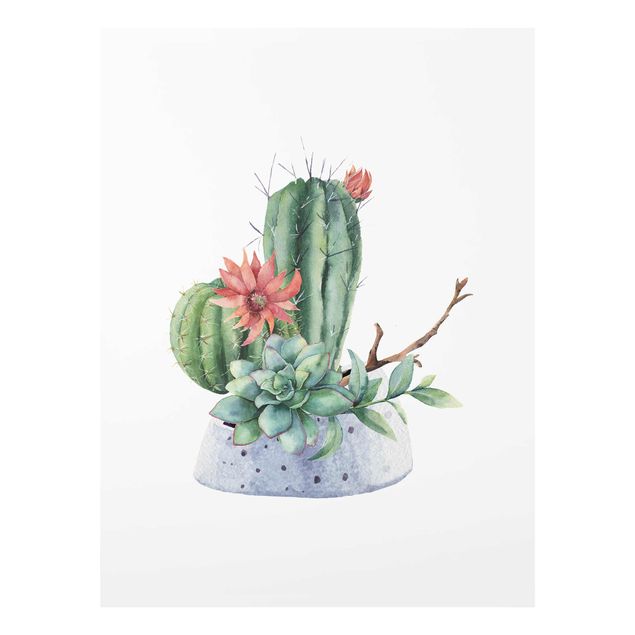 Zielony obraz Akwarela Ilustracja kaktusów