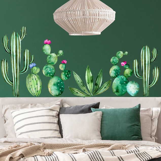 Naklejki na ścianę rośliny Akwarela Zestaw kaktusów