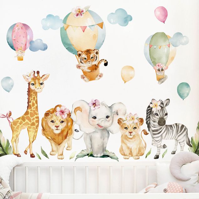 Naklejka na ścianę - Akwarela Zestaw zwierzątek z balonów Safari
