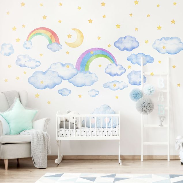 Pokój niemowlęcy i dziecięcy  Akwarela Chmury Tęczowe Gwiazdy Zestaw