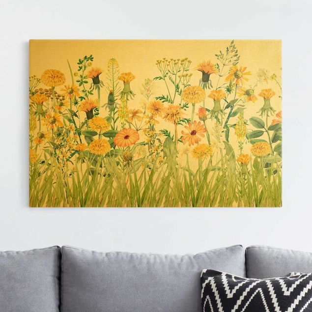 Obrazy do salonu nowoczesne Watercolour Flower Meadow In Yellow