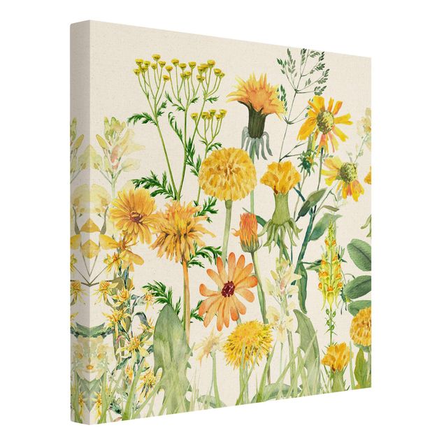 Obrazy motywy kwiatowe Akwarelowa Łąka kwietna w kolorze żółtym