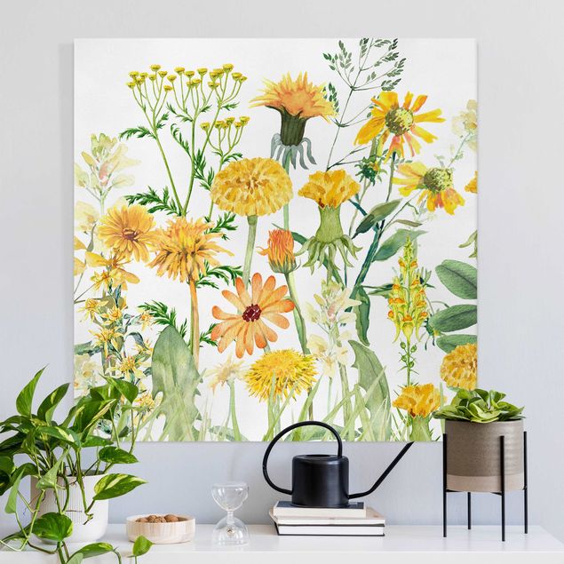 Obrazy do salonu nowoczesne Watercolour Flower Meadow In Yellow