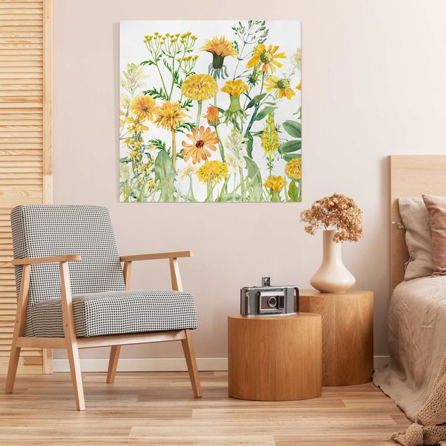 Nowoczesne obrazy Watercolour Flower Meadow In Yellow