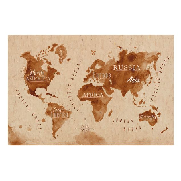 Obrazy Akwarela Mapa świata beżowy brązowy